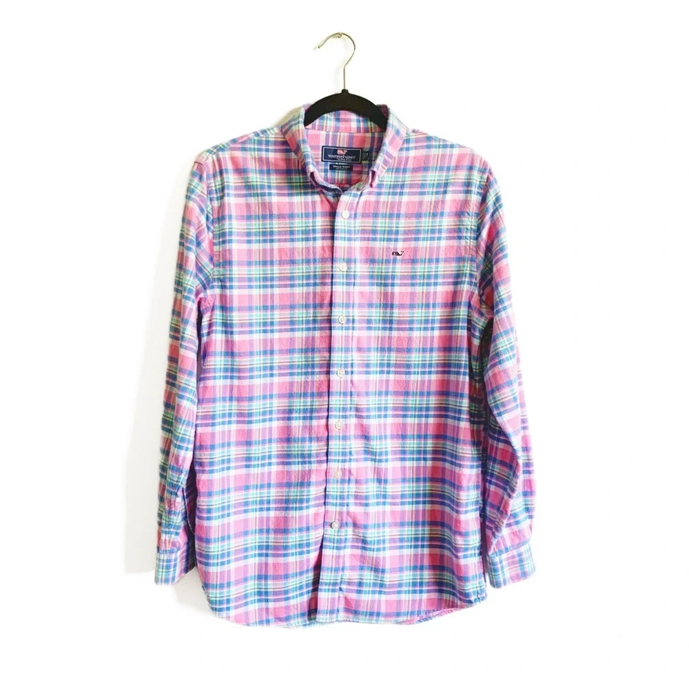 Vineyard Vines Boys Plaid Whale Shirt Button Down Flannel